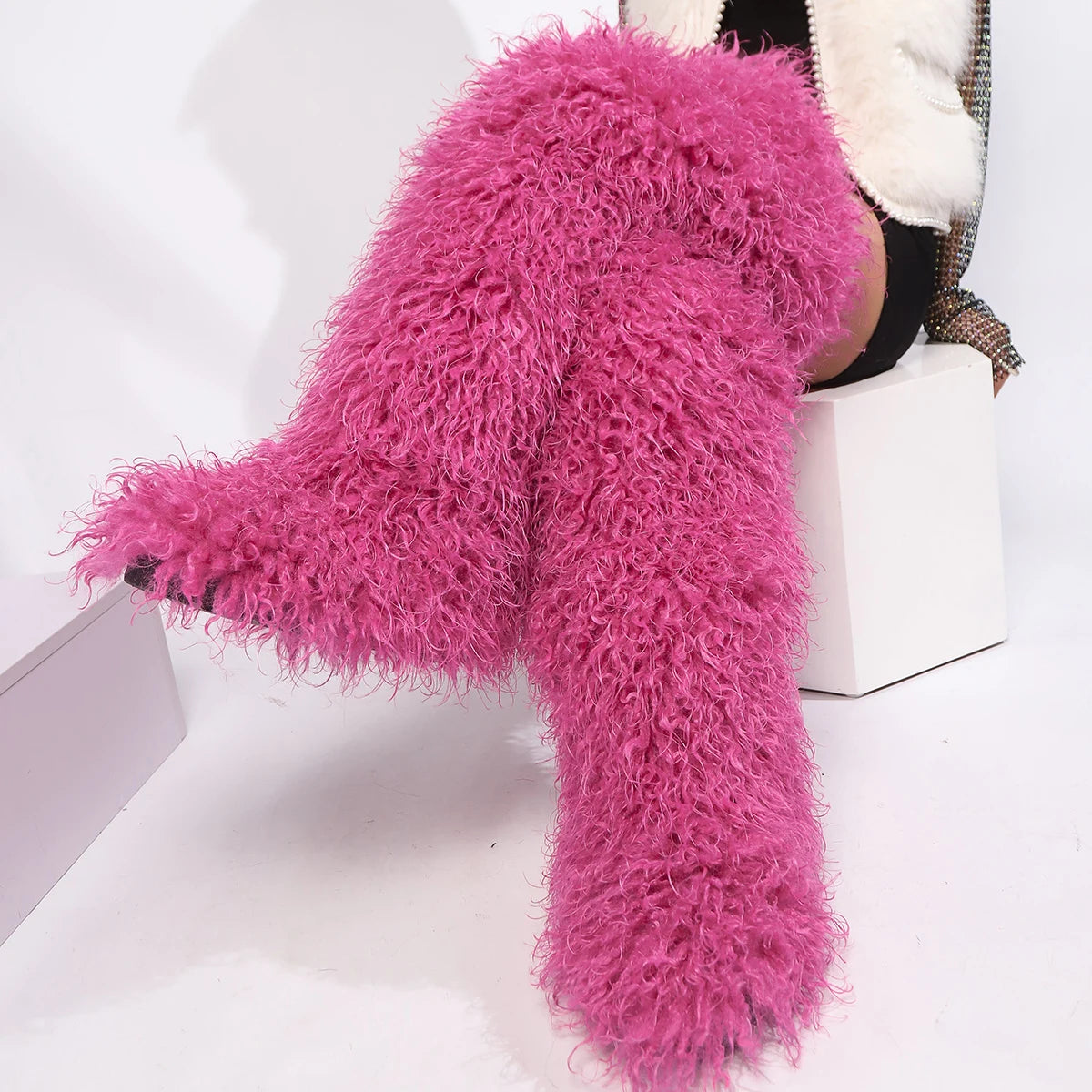 Women's Thigh High Mongolian Boots High Boots Winter New Fox Fur Snow Boots  Women's Boots Leg Warm Boots Non-Slip Soles