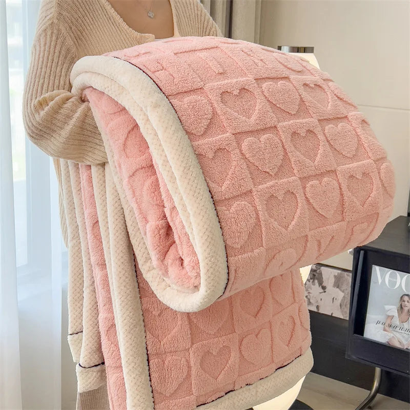 Solid Color Taffeta Velvet Carved Blanket Thick Double-Sided Plush Multifunctional Blanket Office Nap Quilt for All Seasons