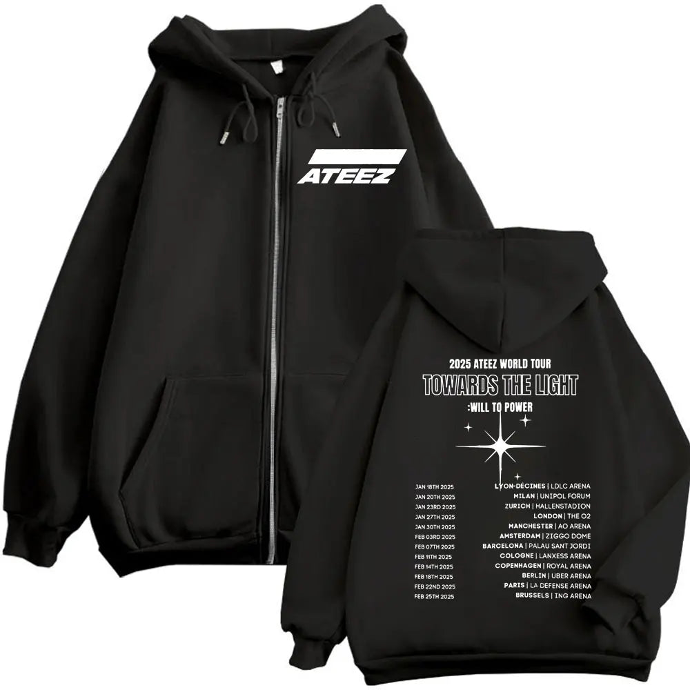 Kpop ATEEZ "FlX ON" Merch Zipper Hoodie Men Women High Quality Fashion Zip Up Jacket Coat Autumn Winter Casual Loose Sweatshirts