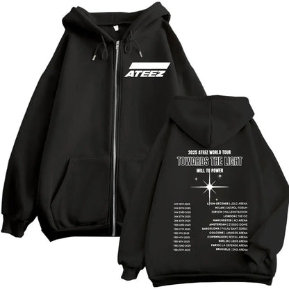 Kpop ATEEZ "FlX ON" Merch Zipper Hoodie Men Women High Quality Fashion Zip Up Jacket Coat Autumn Winter Casual Loose Sweatshirts