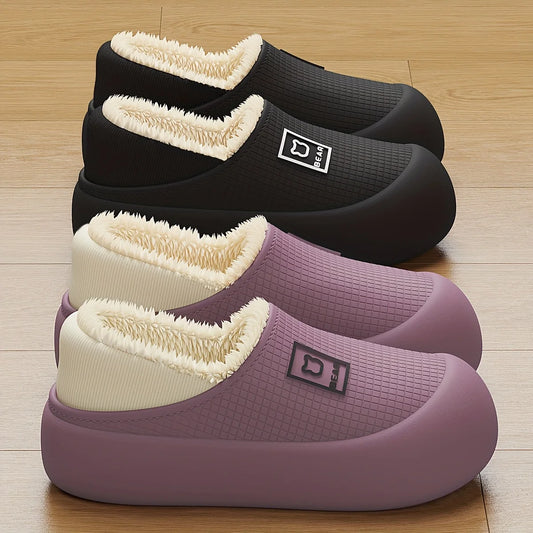 Women's Slippers Winter 2025 New Style Heeled Indoor Home Thick Sole Non-Slip Fleece Lined Warm Slippers for Women