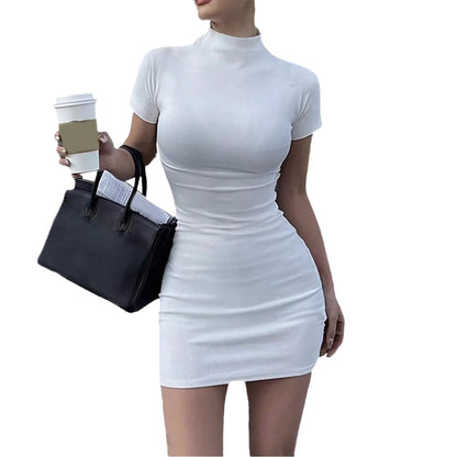 Bodycon Dresses For Women 2024 High Neck Thigh Length Short Sleeve Fitted Women'S Valentines Going Out Club Date Night Outfit