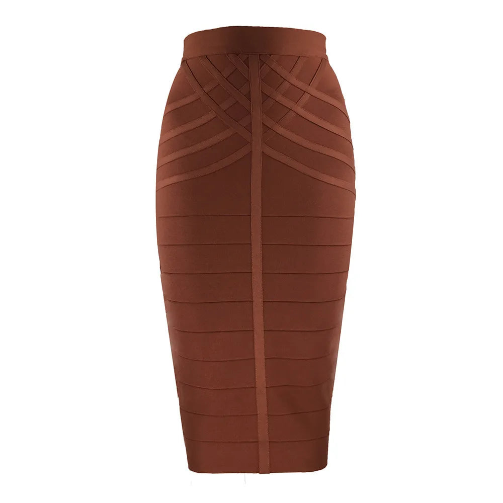 Elegant Elastic Knee Length Bandage Skirts For Women Chic High Waist Formal Occassion Office Lady Pencil Skirt Comfortable