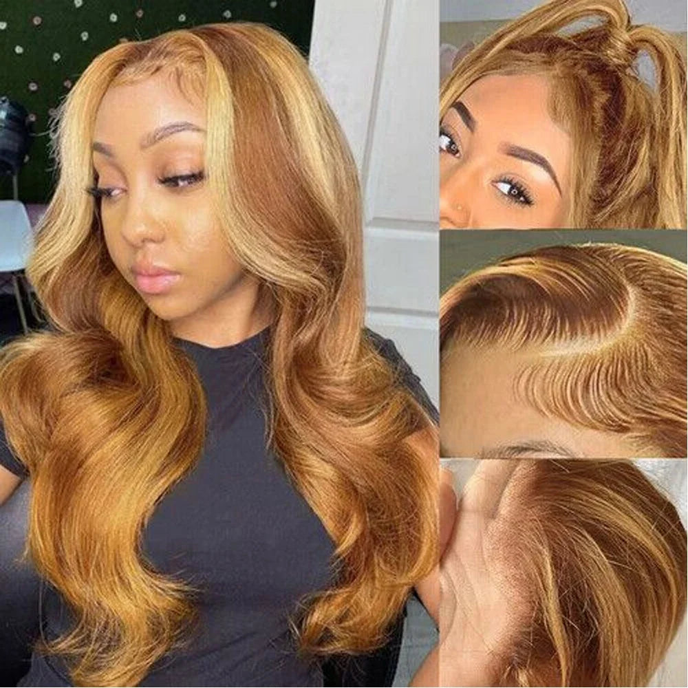 30 Inch Honey Blonde Ombre Lace Front Wig 180% Density 13x4 Highlight Lace Front Wigs Straight HD Lace Frontal Wig for Women