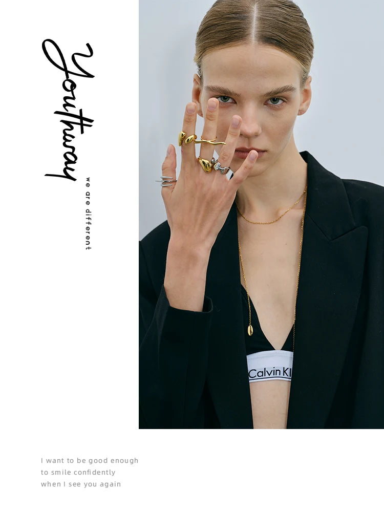 Youthway Trendy Stainless Steel Waterproof Irregular Geometric Metal Wax Rope Necklace Gold Silver For Women Jewelry Gift