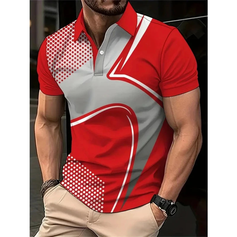 New 3D Printed Colorful Striped Man Polo Shirts Geometric Color Block Pattern Men's Clothes Shirt Casual Lapel Short Sleeve Tops