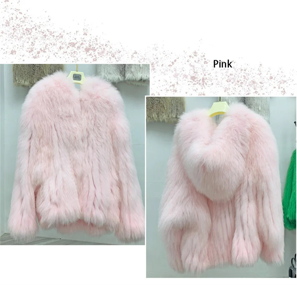 Fox Fur Coat Women's Winter Fashion Warm 100% Fox Fur Coat Hooded Long Sleeved Sweet Women's Luxury Designer Coat