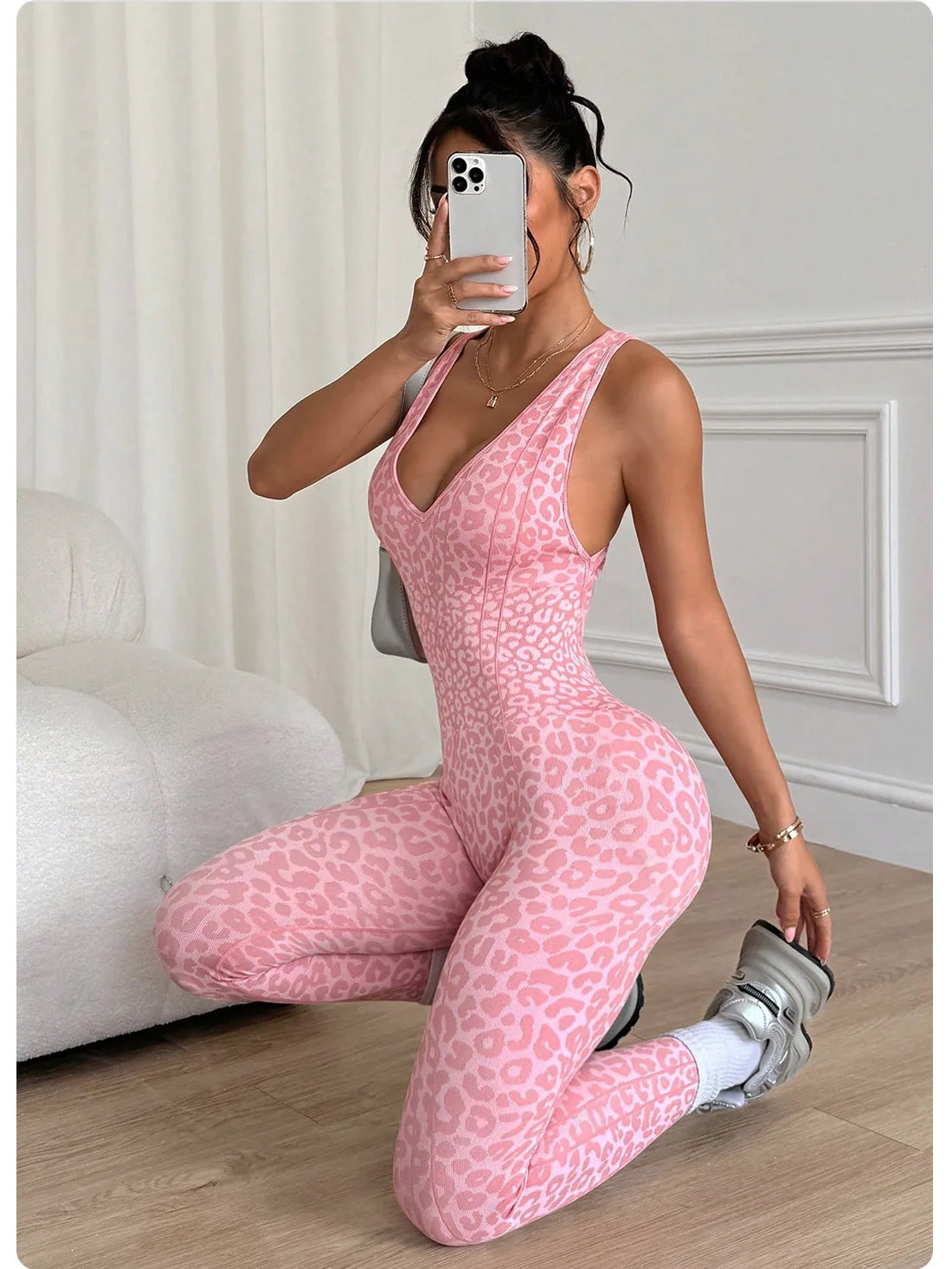 New Leopard Print Bodysuit Women Seamless Flared Pants Jumpsuits Sexy One-piece Fitness Suit Cross Back Stretchy Yoga Jumpsuits