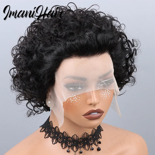 Short Curly Pixie Cut Lace Front Wigs 6 inch, 13X1 Human Hair HD Lace Front Wigs Plucked for Black Women 6 Inch, Natural Black