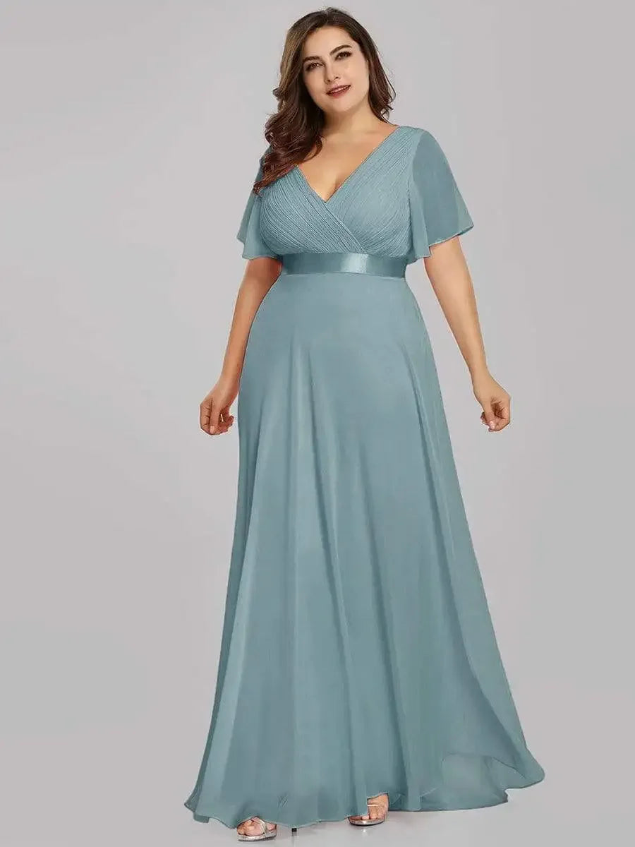 Prom Dresses Plus Size Evening Dresses Long  Elegant A Line V Neck Ruffles Chiffon Formal Wedding Party Dress Robe De Soiree