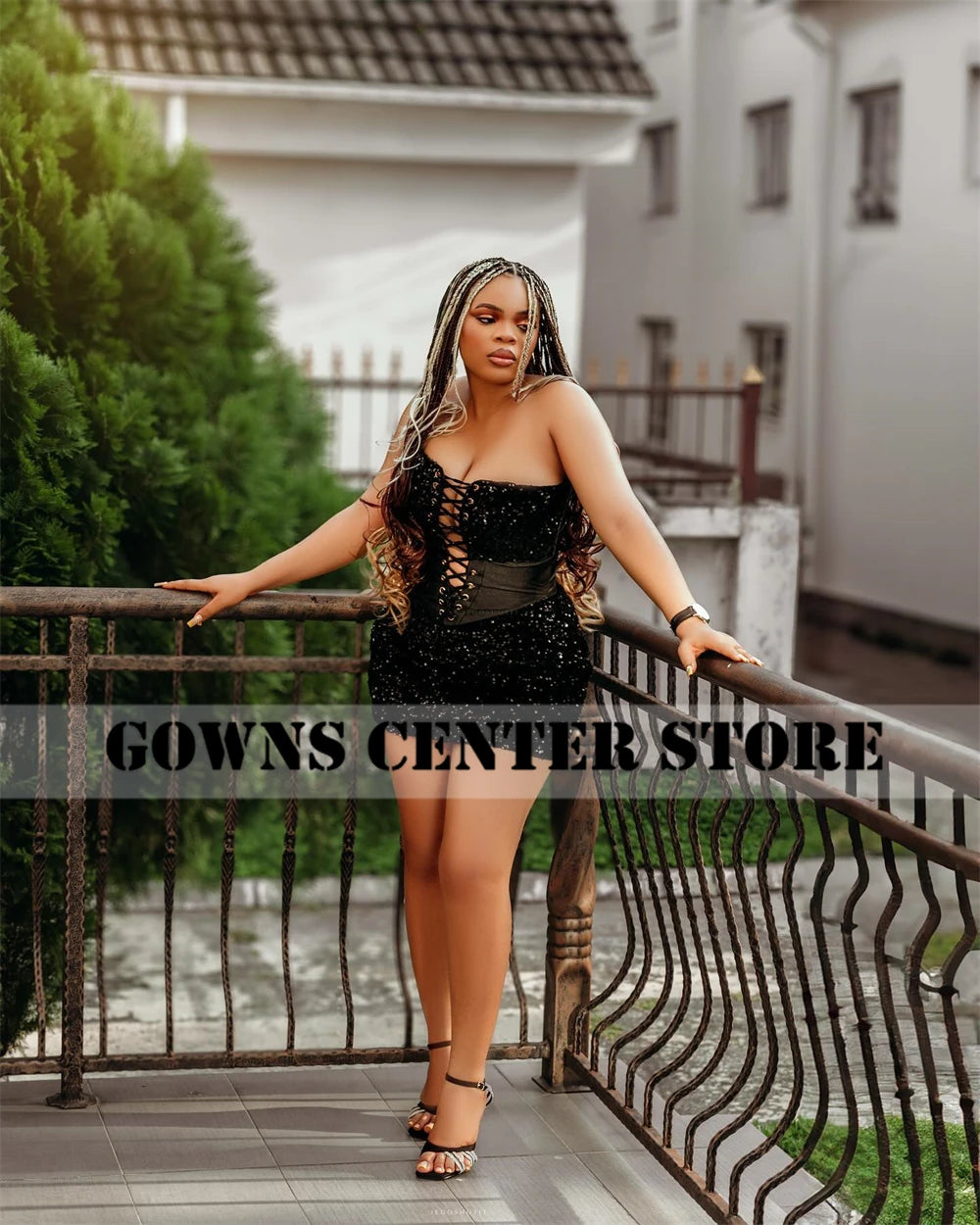 Sexy Black Sequin Short Aso Ebi Prom Dress Lace-up Strapless African Mini Cocktail Gown 2025 Birthday Luxury Dress Customized