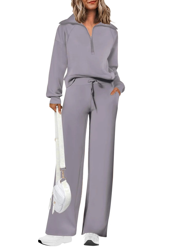 Womens 2 Piece Outfits Sweatsuit Set Oversized Half Zip Sweatshirt Wide Leg Sweatpants Lounge Set Tracksuit