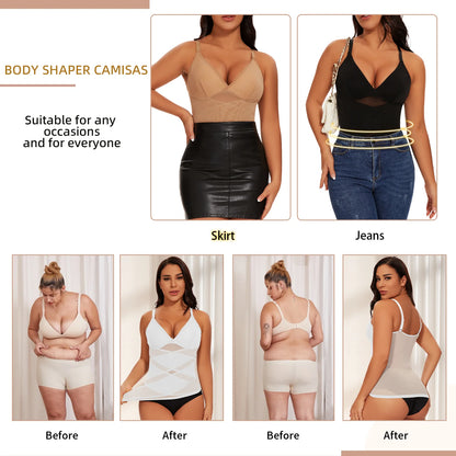 Body Shaper for Women Tummy Control Shapewear Compression Tanks Cami Tops V-Neck Camisoles Seamless See Through Waist Shaper