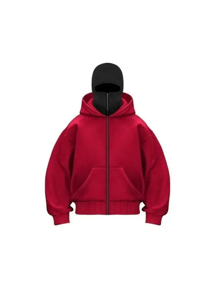 Men's and women's Balaclava Y2K Gothic Harajuku winter new item double hooded sweatshirt Unisex hooded mask zipper sportswear