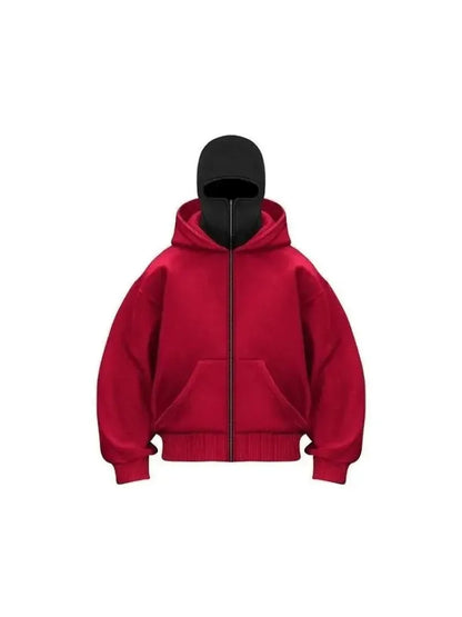 Men's and women's Balaclava Y2K Gothic Harajuku winter new item double hooded sweatshirt Unisex hooded mask zipper sportswear