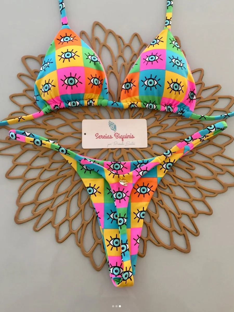 2025 New Sexy Retro Prints Brazilian Mciro Bikini Women Swimsuits Lace-up Swimwear Backless Biquini Swimsuits Beachwear