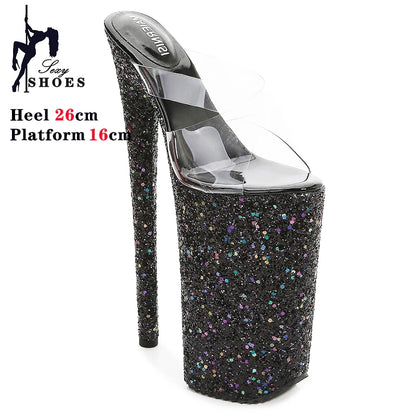 Pink Shiny Women Sandals 26CM/10Inchs High Heels Ultrahigh Heel Stripper Slippers Pole Dance Shoes Party Stage Show Sandals