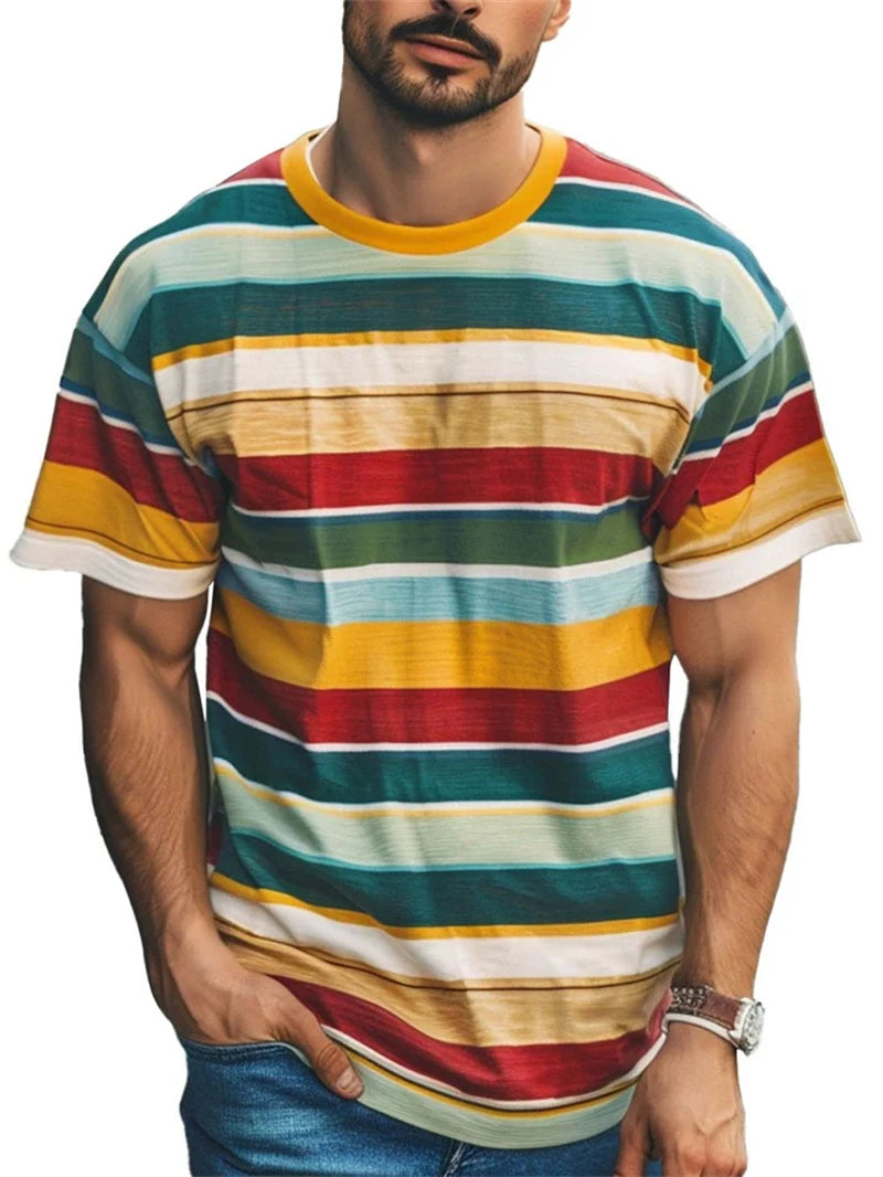 Simple Stripe Graphic T Shirts For Men Fashion Summer Short Sleeve 3D Printed T-shirt Casual Oversized Breathable Pullovers Tees