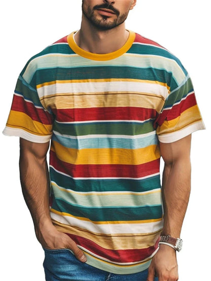 Simple Stripe Graphic T Shirts For Men Fashion Summer Short Sleeve 3D Printed T-shirt Casual Oversized Breathable Pullovers Tees