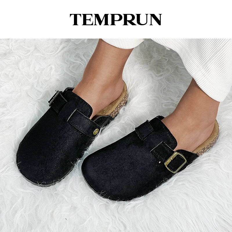 Women's Casual Closed Toe Flip-flops Summer Outdoor Slippers Couple's Flannel Sandals Comfortable Non-slip Wear-resistant Slides