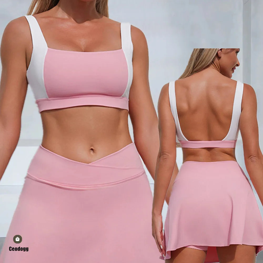 Women's Gym Sports Bra Double Shoulder Straps U-Back Shaping Crop Tops Breathable Running Push Up Fitness Tops Female XP108