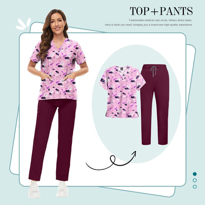 Scrubs Uniforms Sets High-quality Medical Scrub Multicolor Animal Printed Women Scrub Tops Medical Scrubs Uniform Nurse Lab Wear