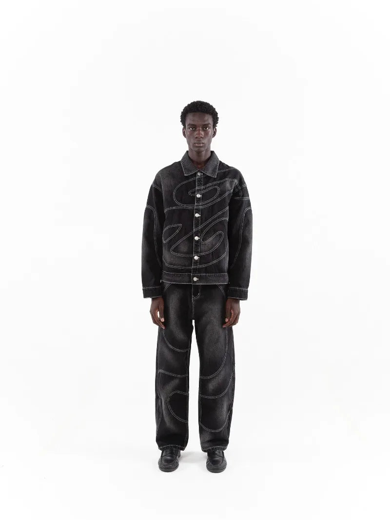 New Retro Striped Embroidery Fashion Loose Men Suit Street Hip Hop Harajuku Y2K Casual Oversized Single Breasted Jacket