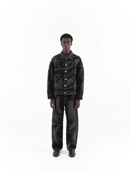 New Retro Striped Embroidery Fashion Loose Men Suit Street Hip Hop Harajuku Y2K Casual Oversized Single Breasted Jacket