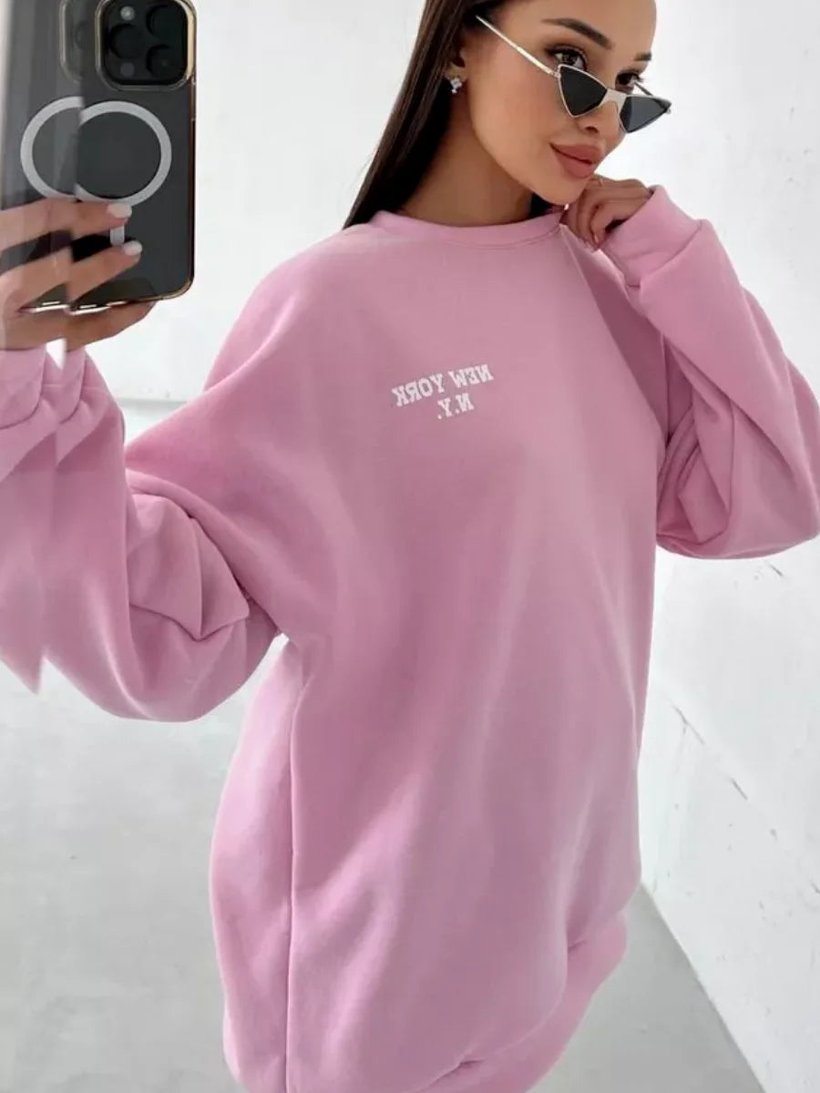 Popular Letter Printing Autumn Winter Loose Versatile Temperament Lazy Style Casual Round Neck Sweatshirt for Women