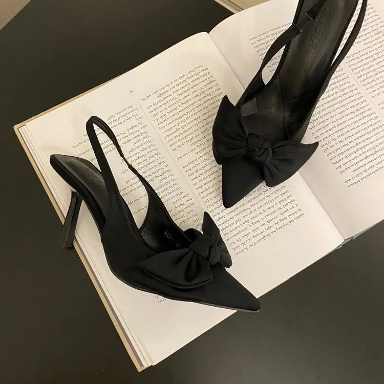 Women Shoes 2024 Spring New Butterfly Knot Women Slingbacks Heels Shoes Sexy Dress Thin Heel Pointed Toe Ladies High Heels Women