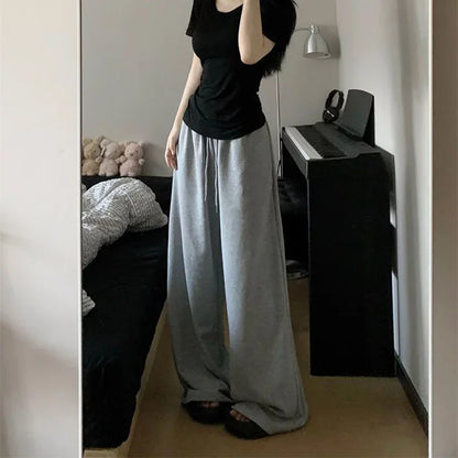 Wide Leg Sweatpants for Women Elastic Waist Casual Sport Pants Woman Streetwear Gray Oversize Sportswear Female