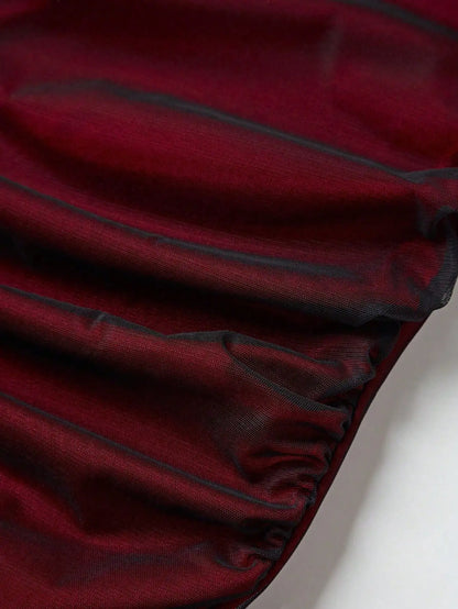 Elegant Camisole Red off Shoulder Sleeveless Pleated Skirt for Women's Slim fit Long Dress summer beach vacation party dress