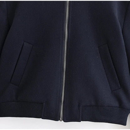 Woolen Zipper Loose Short Jacket Women Long Sleeve Lapel Solid 2025 Autumn Winter Commute Coat Street Office Warm Ladies Outwear