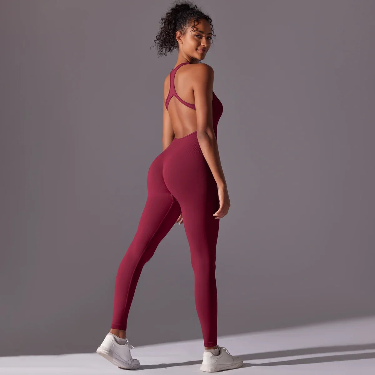 Sexy Back V Jumpsuit Gym Set Women Training Yoga Suit Sportswear Women Sports Jumpsuit Fitness Rompers Stretch Workout Bodysuits