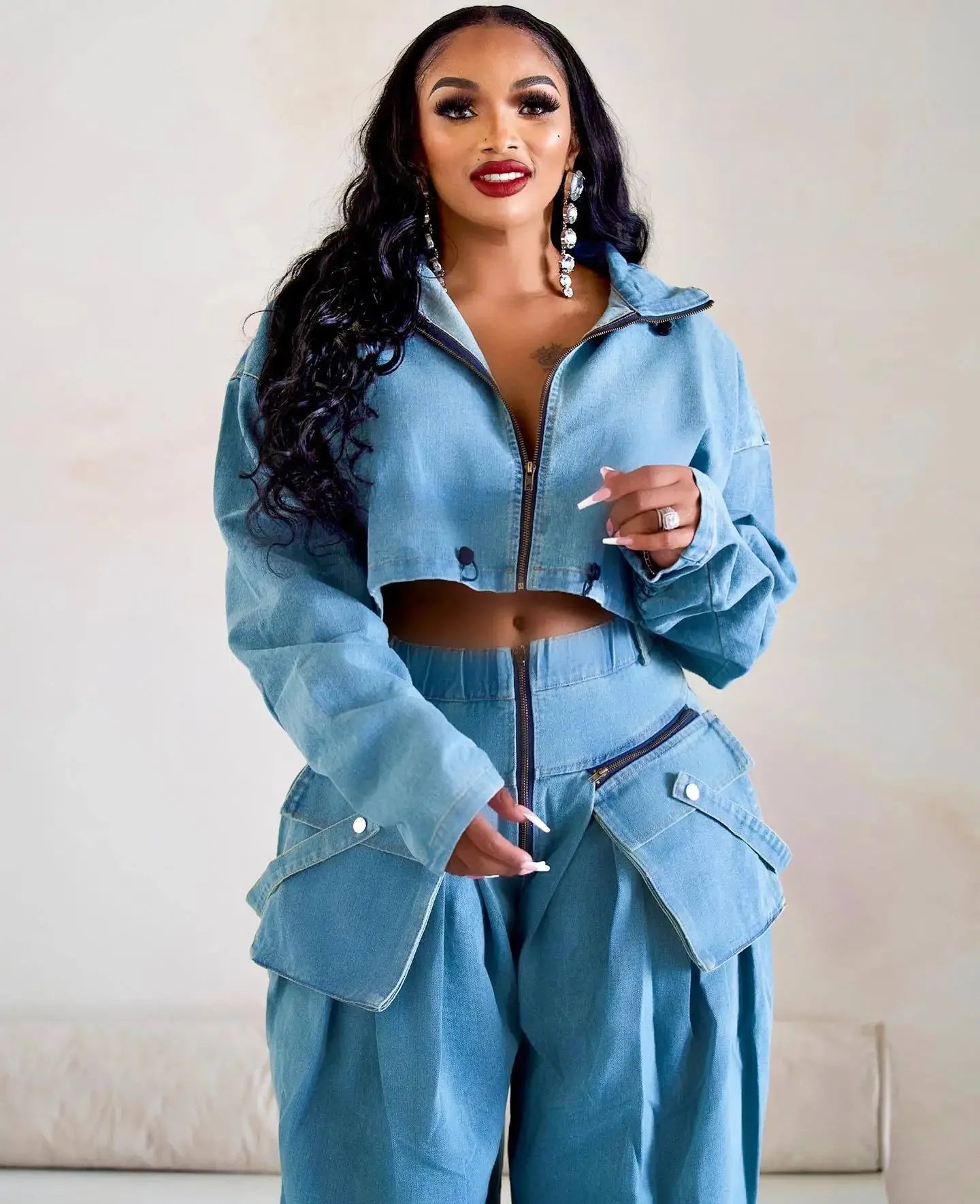 Denim Two Piece Sets Women Coat Jacket Wide Leg Pants Jeans Suits Matching Sets Trousers Outfits 2025/2026 Y2k Streetwear Party