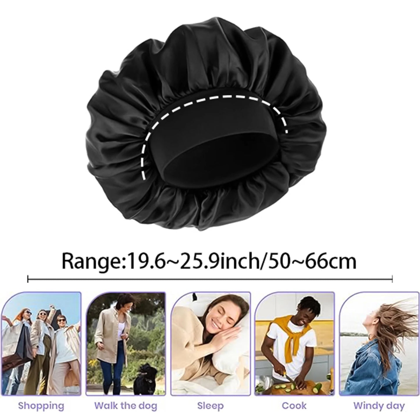 2pcs Women's Fashion Bonnet Large Wide Edge Elastic Hat Casual Silk Smooth Tint Suitable for Curled Straight Hair Sleeping Hat
