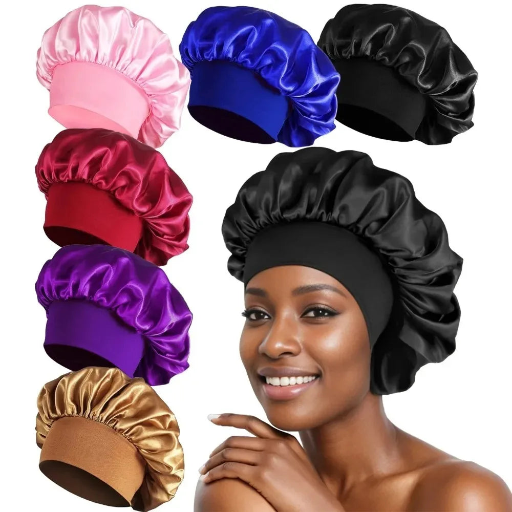 1pcs Soft Silk Satin Lined Bonnet Large Satin Hair Bonnet Household Sleep Shower Cap Hair Wrap Cover for Long Hair Salon Tool