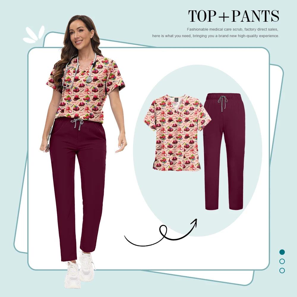 Scrubs Uniforms Sets High-quality Medical Scrub Multicolor Animal Printed Women Scrub Tops Medical Scrubs Uniform Nurse Lab Wear