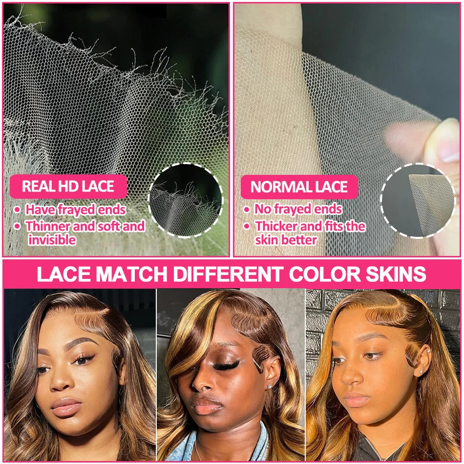 P427 Highlight 13×6 HD Lace Front Wigs Body Wave Ombre Brazilian Wigs 13×4 Pre Plucked Transparent Lace Frontal Wigs For Women