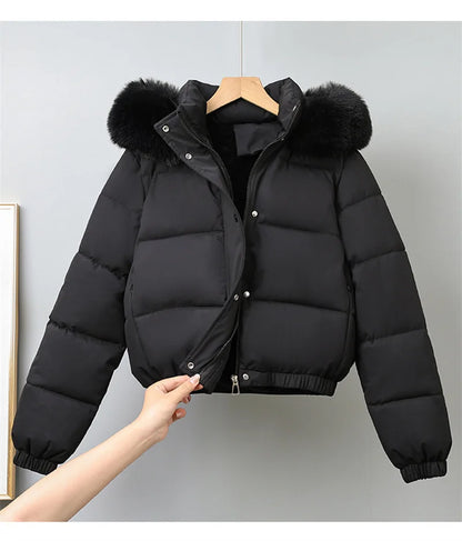 Winter Short Parkas Women's Cotton-padded Clothes Add Velvet Thicken Outerwear Fur Collar Removable Hooded Coats Warm Jackets