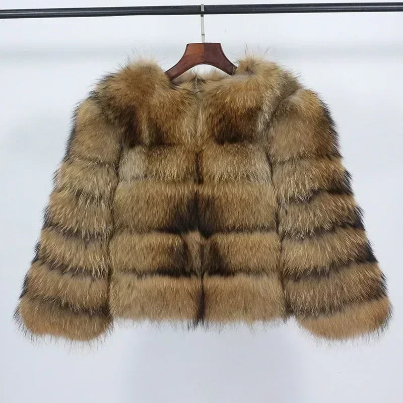 Real Fox Fur Coat Winter Jacket Women O-neck Thick Fashion 2025 & 2026 Natural Fox Fur Raccoon Outerwear Warm Luxury Female Plus Size
