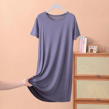 Plus size XL to 8XL Modal dress short sleeves summer women's cool dresses Solid color Bottomed sleepdress mid-length homewear