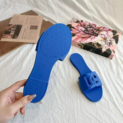 Women's Slippers New Summer Thick sandals One-word Toe Flat Beach Jelly Women's Shoes Large Size