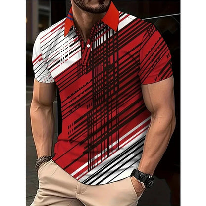 New 3D Printed Colorful Striped Man Polo Shirts Geometric Color Block Pattern Men's Clothes Shirt Casual Lapel Short Sleeve Tops