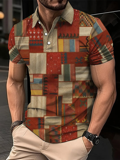 Fashion Elegant Harajuku Slim Fit Ropa Hombre Loose Casual All Match Lattice Men's POLO Shirt Printed Button Short Sleeve Tops