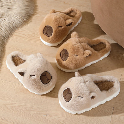 Capybara Flat Thermal Slippers Anti Slip Warm Slip-On House Shoes Half-Covered Soft Plush Slippers for Winter Autumn