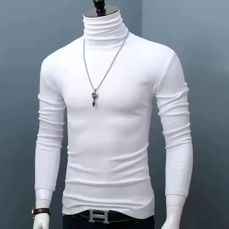 Korean Clothing Blouse Oversize Golf Wear Casual Full Cotton Men's Turtleneck Base Shirt Simple Solid Color Long Sleeve Tops Tee