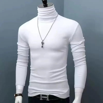 Korean Clothing Blouse Oversize Golf Wear Casual Full Cotton Men's Turtleneck Base Shirt Simple Solid Color Long Sleeve Tops Tee