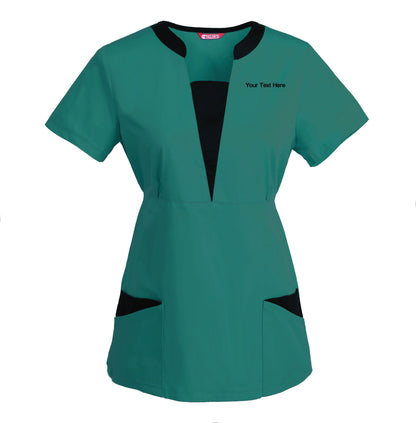 Women's Embroidered Scrub Top Nursing Uniform Blouse Short Sleeve Working Top with Pockets Personalized with your Text