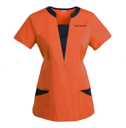 Women's Embroidered Scrub Top Nursing Uniform Blouse Short Sleeve Working Top with Pockets Personalized with your Text